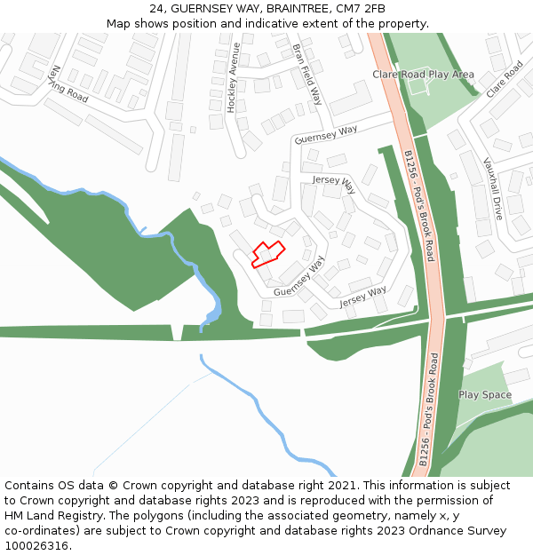 24, GUERNSEY WAY, BRAINTREE, CM7 2FB: Location map and indicative extent of plot