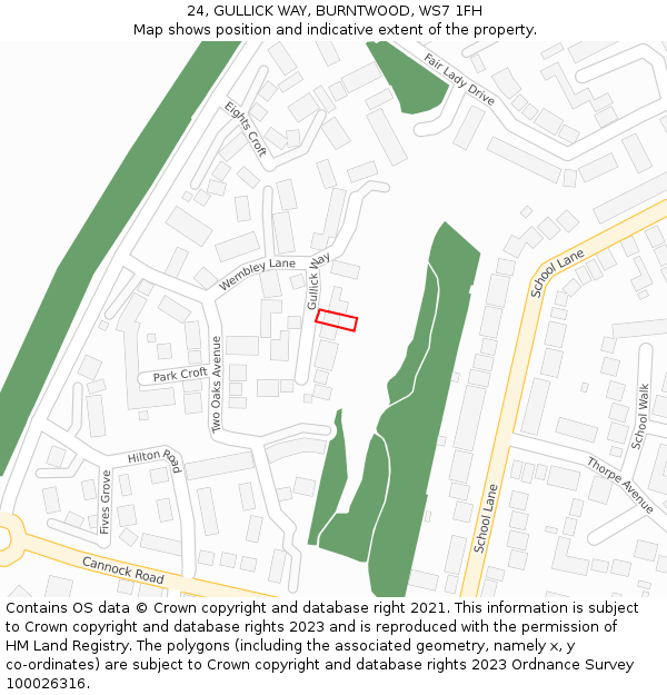 24, GULLICK WAY, BURNTWOOD, WS7 1FH: Location map and indicative extent of plot