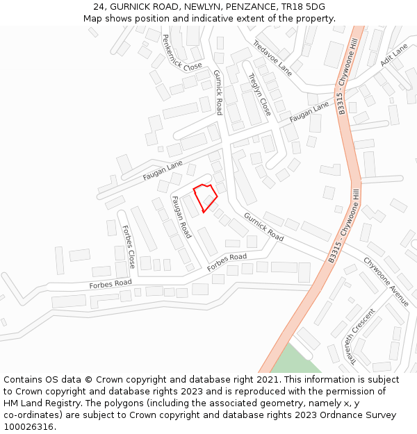 24, GURNICK ROAD, NEWLYN, PENZANCE, TR18 5DG: Location map and indicative extent of plot
