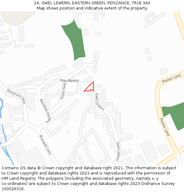 24, GWEL LEWERN, EASTERN GREEN, PENZANCE, TR18 3AX: Location map and indicative extent of plot