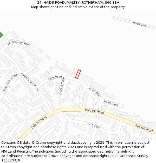 24, HAIDS ROAD, MALTBY, ROTHERHAM, S66 8BH: Location map and indicative extent of plot