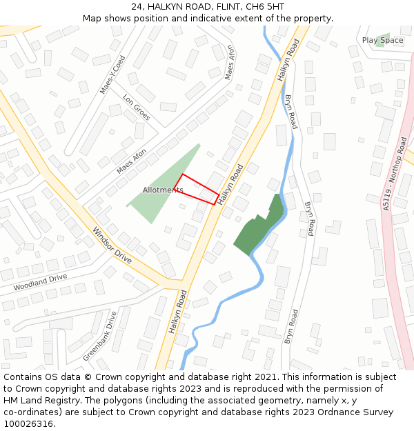 24, HALKYN ROAD, FLINT, CH6 5HT: Location map and indicative extent of plot