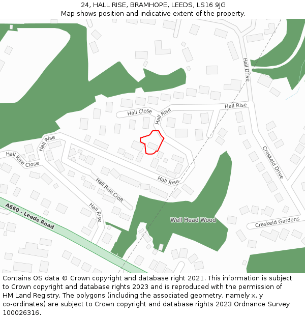 24, HALL RISE, BRAMHOPE, LEEDS, LS16 9JG: Location map and indicative extent of plot