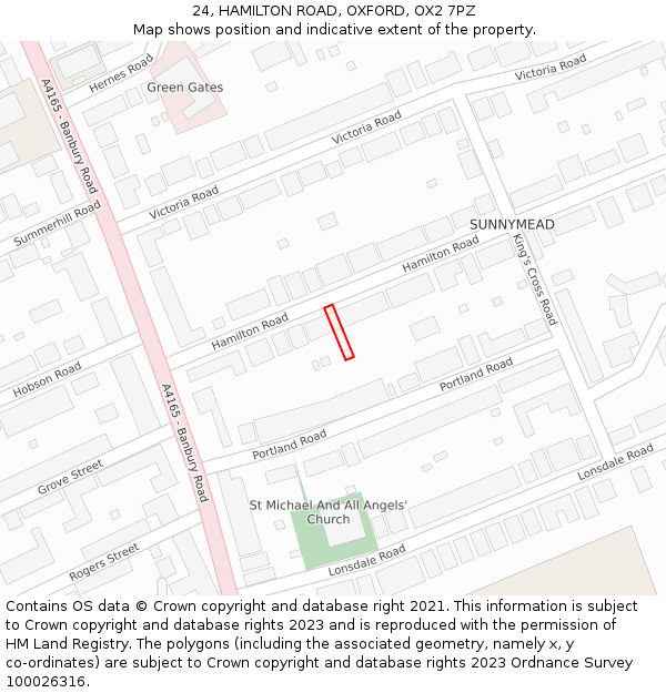 24, HAMILTON ROAD, OXFORD, OX2 7PZ: Location map and indicative extent of plot