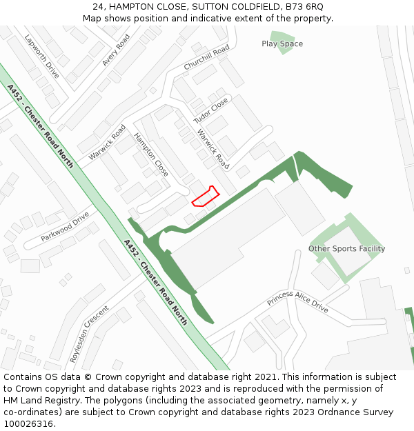 24, HAMPTON CLOSE, SUTTON COLDFIELD, B73 6RQ: Location map and indicative extent of plot
