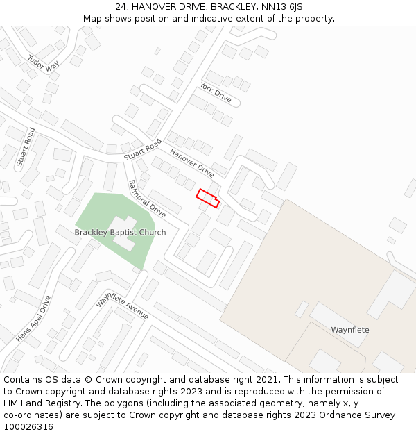 24, HANOVER DRIVE, BRACKLEY, NN13 6JS: Location map and indicative extent of plot