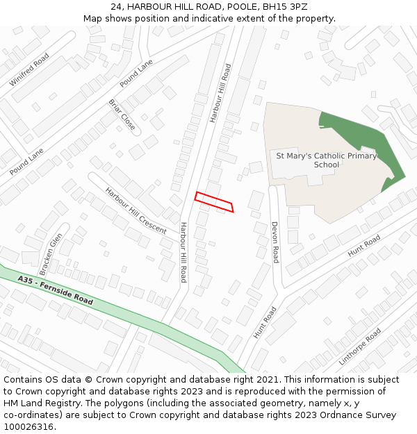 24, HARBOUR HILL ROAD, POOLE, BH15 3PZ: Location map and indicative extent of plot