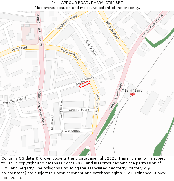 24, HARBOUR ROAD, BARRY, CF62 5RZ: Location map and indicative extent of plot