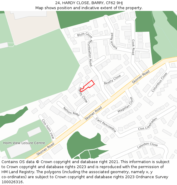 24, HARDY CLOSE, BARRY, CF62 9HJ: Location map and indicative extent of plot