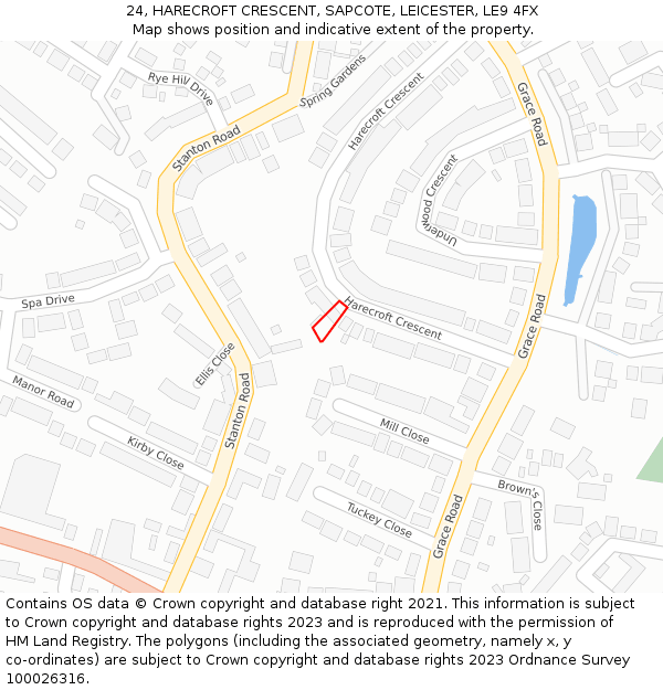 24, HARECROFT CRESCENT, SAPCOTE, LEICESTER, LE9 4FX: Location map and indicative extent of plot
