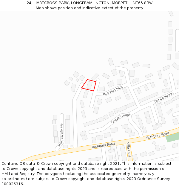 24, HARECROSS PARK, LONGFRAMLINGTON, MORPETH, NE65 8BW: Location map and indicative extent of plot