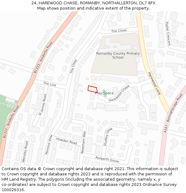 24, HAREWOOD CHASE, ROMANBY, NORTHALLERTON, DL7 8FX: Location map and indicative extent of plot