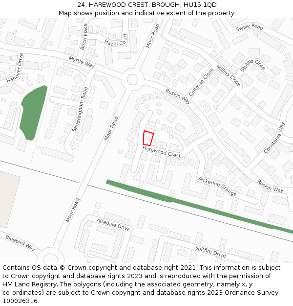 24, HAREWOOD CREST, BROUGH, HU15 1QD: Location map and indicative extent of plot