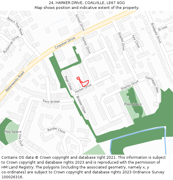 24, HARKER DRIVE, COALVILLE, LE67 4GG: Location map and indicative extent of plot