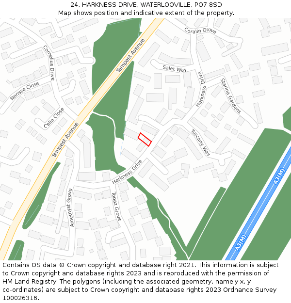 24, HARKNESS DRIVE, WATERLOOVILLE, PO7 8SD: Location map and indicative extent of plot
