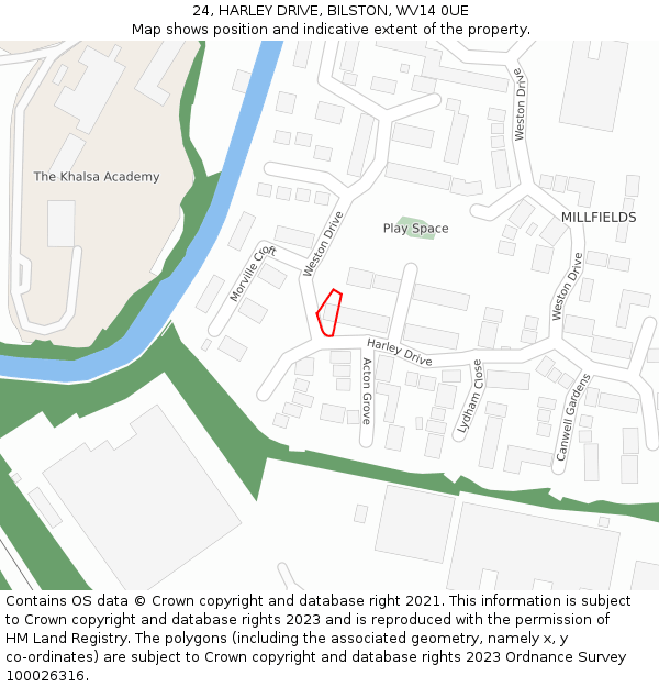 24, HARLEY DRIVE, BILSTON, WV14 0UE: Location map and indicative extent of plot