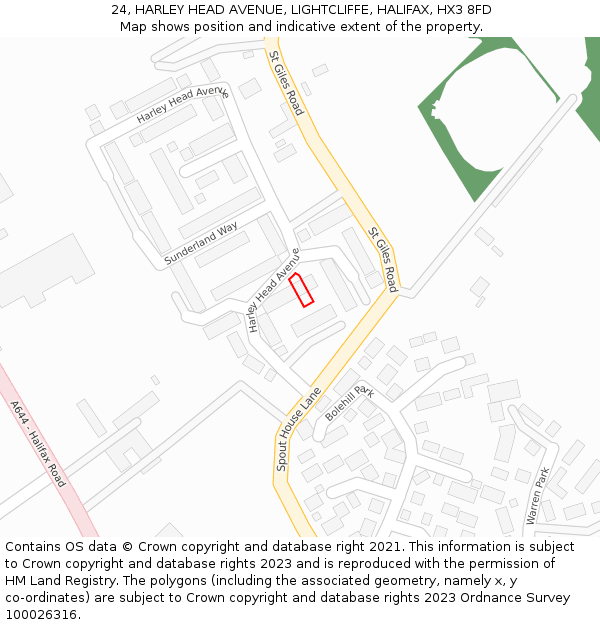 24, HARLEY HEAD AVENUE, LIGHTCLIFFE, HALIFAX, HX3 8FD: Location map and indicative extent of plot