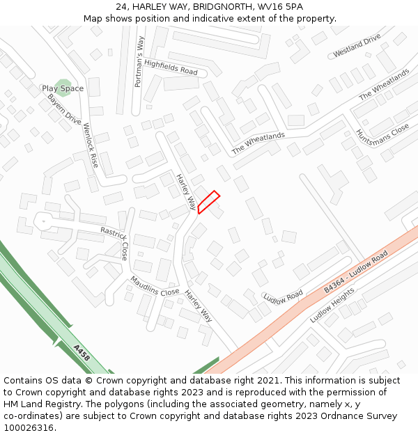 24, HARLEY WAY, BRIDGNORTH, WV16 5PA: Location map and indicative extent of plot