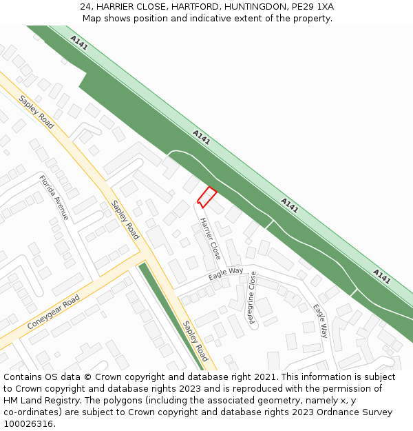 24, HARRIER CLOSE, HARTFORD, HUNTINGDON, PE29 1XA: Location map and indicative extent of plot