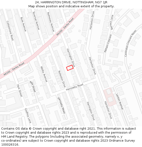 24, HARRINGTON DRIVE, NOTTINGHAM, NG7 1JR: Location map and indicative extent of plot