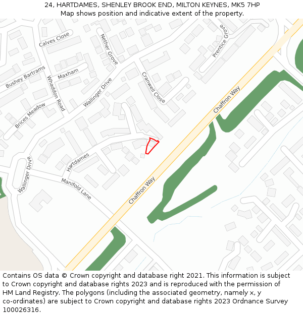 24, HARTDAMES, SHENLEY BROOK END, MILTON KEYNES, MK5 7HP: Location map and indicative extent of plot