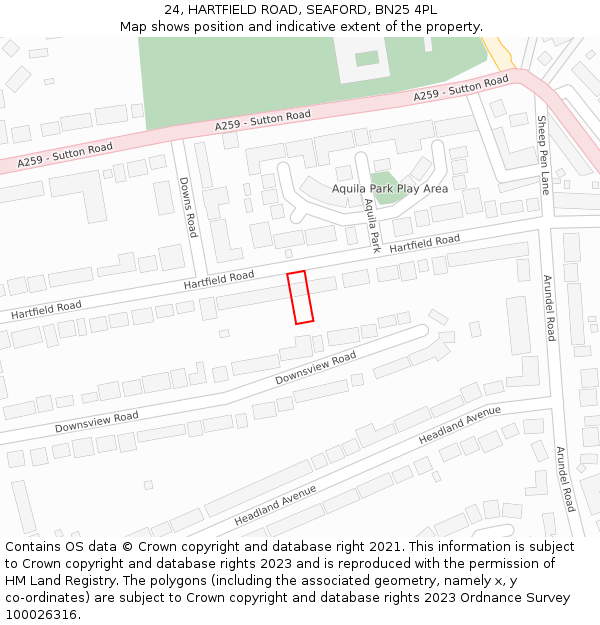 24, HARTFIELD ROAD, SEAFORD, BN25 4PL: Location map and indicative extent of plot