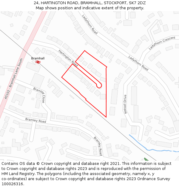 24, HARTINGTON ROAD, BRAMHALL, STOCKPORT, SK7 2DZ: Location map and indicative extent of plot