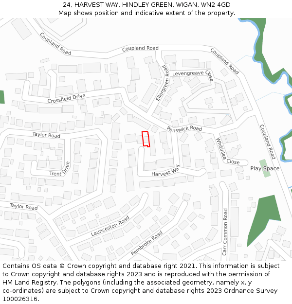 24, HARVEST WAY, HINDLEY GREEN, WIGAN, WN2 4GD: Location map and indicative extent of plot