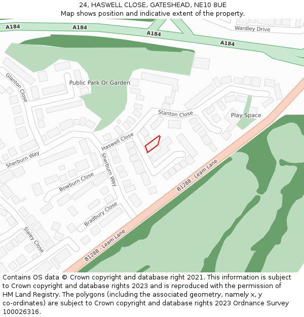 24, HASWELL CLOSE, GATESHEAD, NE10 8UE: Location map and indicative extent of plot