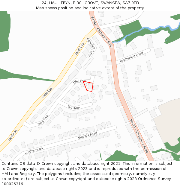 24, HAUL FRYN, BIRCHGROVE, SWANSEA, SA7 9EB: Location map and indicative extent of plot