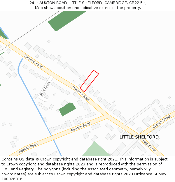 24, HAUXTON ROAD, LITTLE SHELFORD, CAMBRIDGE, CB22 5HJ: Location map and indicative extent of plot