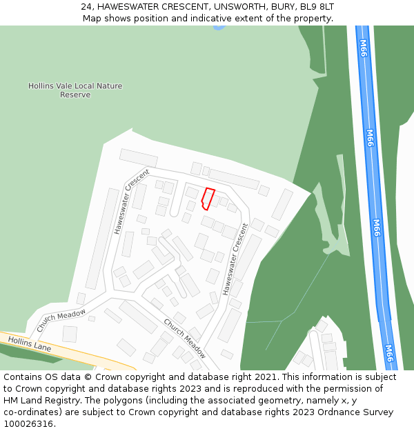 24, HAWESWATER CRESCENT, UNSWORTH, BURY, BL9 8LT: Location map and indicative extent of plot