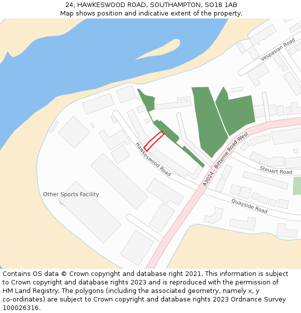 24, HAWKESWOOD ROAD, SOUTHAMPTON, SO18 1AB: Location map and indicative extent of plot