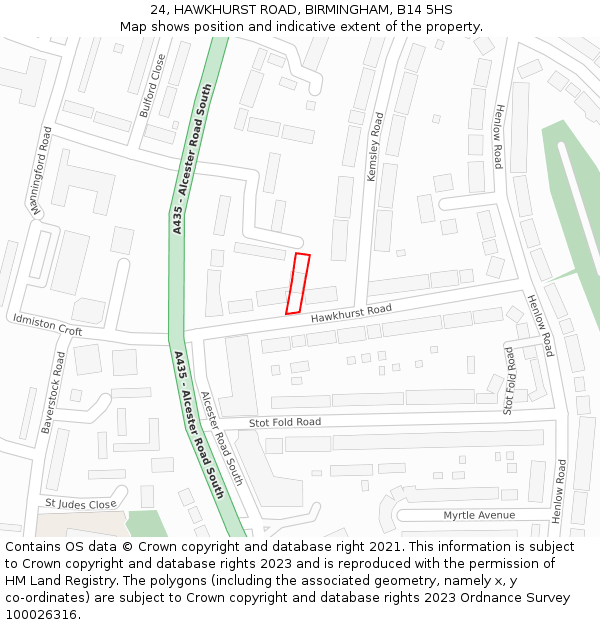 24, HAWKHURST ROAD, BIRMINGHAM, B14 5HS: Location map and indicative extent of plot