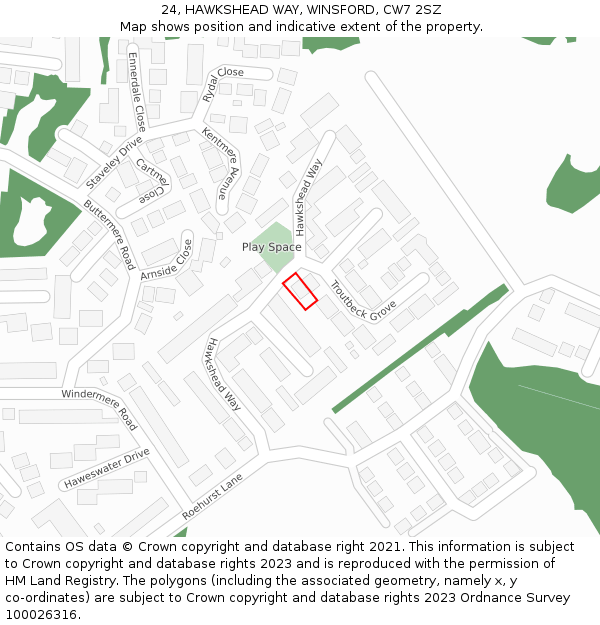 24, HAWKSHEAD WAY, WINSFORD, CW7 2SZ: Location map and indicative extent of plot