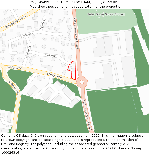 24, HAWKWELL, CHURCH CROOKHAM, FLEET, GU52 8XF: Location map and indicative extent of plot