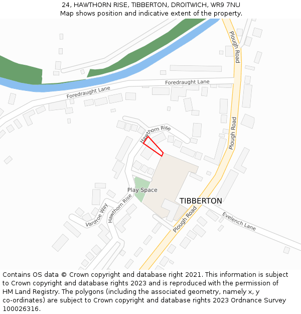 24, HAWTHORN RISE, TIBBERTON, DROITWICH, WR9 7NU: Location map and indicative extent of plot