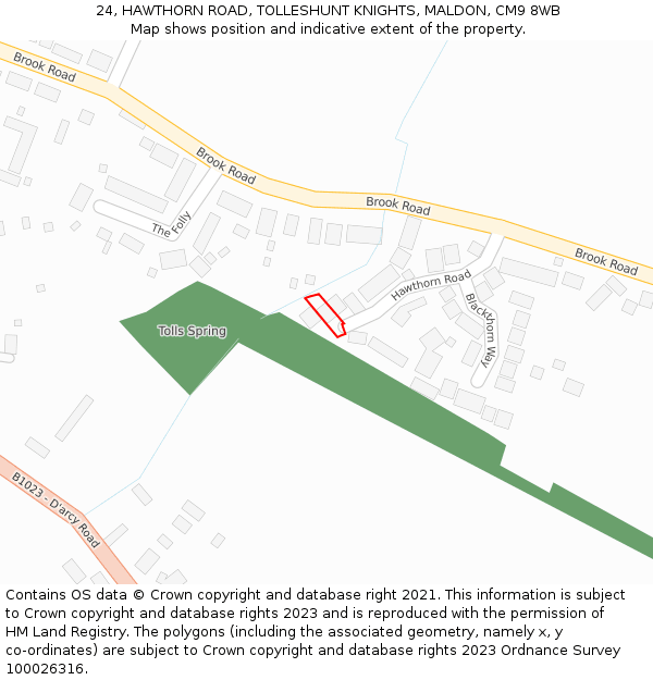 24, HAWTHORN ROAD, TOLLESHUNT KNIGHTS, MALDON, CM9 8WB: Location map and indicative extent of plot