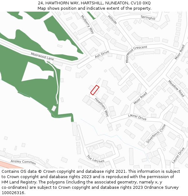 24, HAWTHORN WAY, HARTSHILL, NUNEATON, CV10 0XQ: Location map and indicative extent of plot