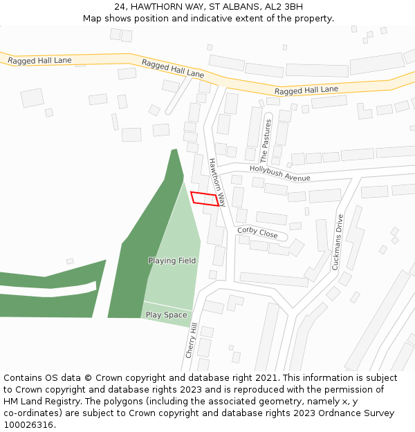 24, HAWTHORN WAY, ST ALBANS, AL2 3BH: Location map and indicative extent of plot