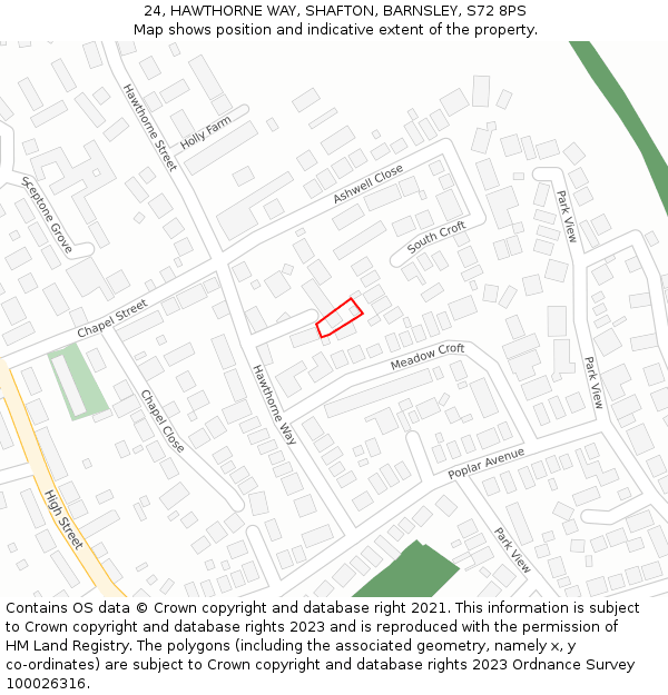 24, HAWTHORNE WAY, SHAFTON, BARNSLEY, S72 8PS: Location map and indicative extent of plot