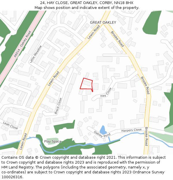 24, HAY CLOSE, GREAT OAKLEY, CORBY, NN18 8HX: Location map and indicative extent of plot