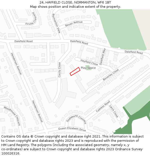 24, HAYFIELD CLOSE, NORMANTON, WF6 1BT: Location map and indicative extent of plot