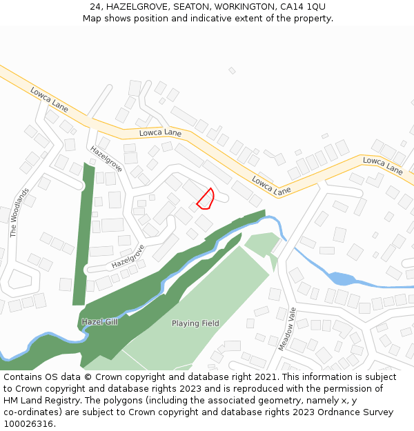 24, HAZELGROVE, SEATON, WORKINGTON, CA14 1QU: Location map and indicative extent of plot