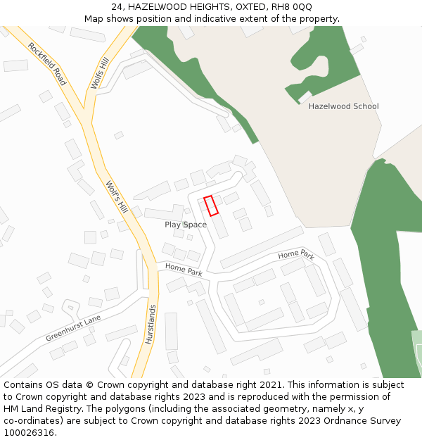 24, HAZELWOOD HEIGHTS, OXTED, RH8 0QQ: Location map and indicative extent of plot