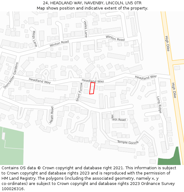 24, HEADLAND WAY, NAVENBY, LINCOLN, LN5 0TR: Location map and indicative extent of plot