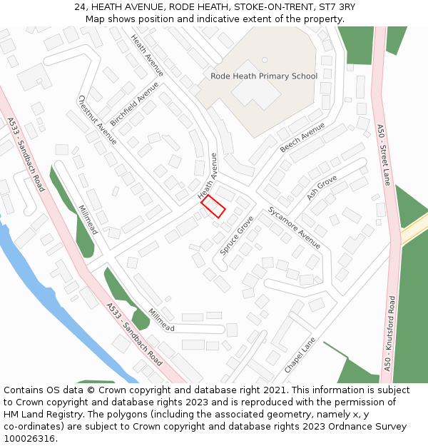 24, HEATH AVENUE, RODE HEATH, STOKE-ON-TRENT, ST7 3RY: Location map and indicative extent of plot