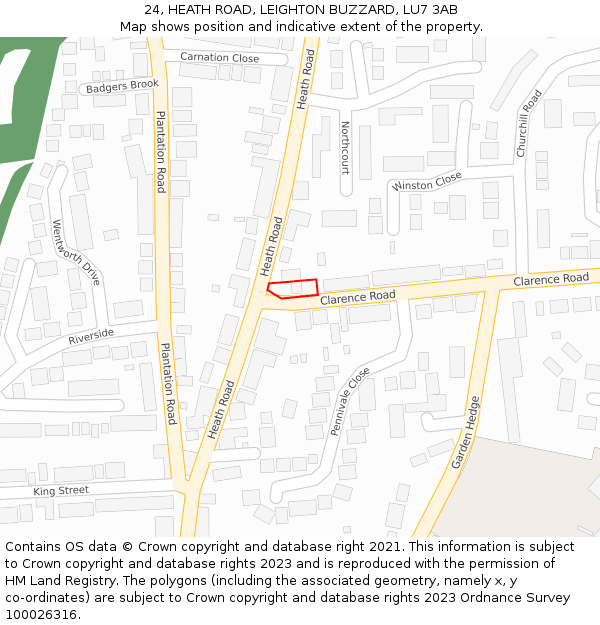 24, HEATH ROAD, LEIGHTON BUZZARD, LU7 3AB: Location map and indicative extent of plot