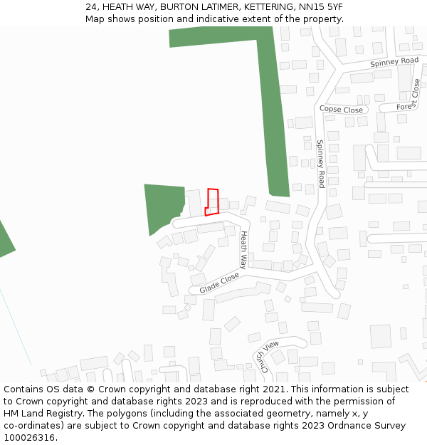 24, HEATH WAY, BURTON LATIMER, KETTERING, NN15 5YF: Location map and indicative extent of plot