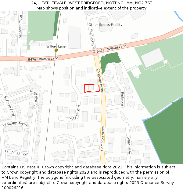 24, HEATHERVALE, WEST BRIDGFORD, NOTTINGHAM, NG2 7ST: Location map and indicative extent of plot